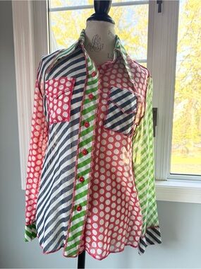 Joy Stevens color block patchwork dagger collar button-down shirt EVC size M‎